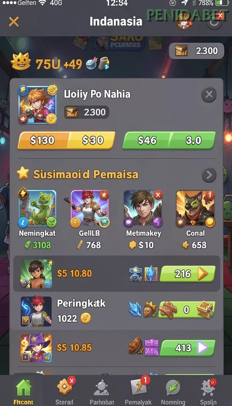 Cuplikan layar 7777W — menu navigasi